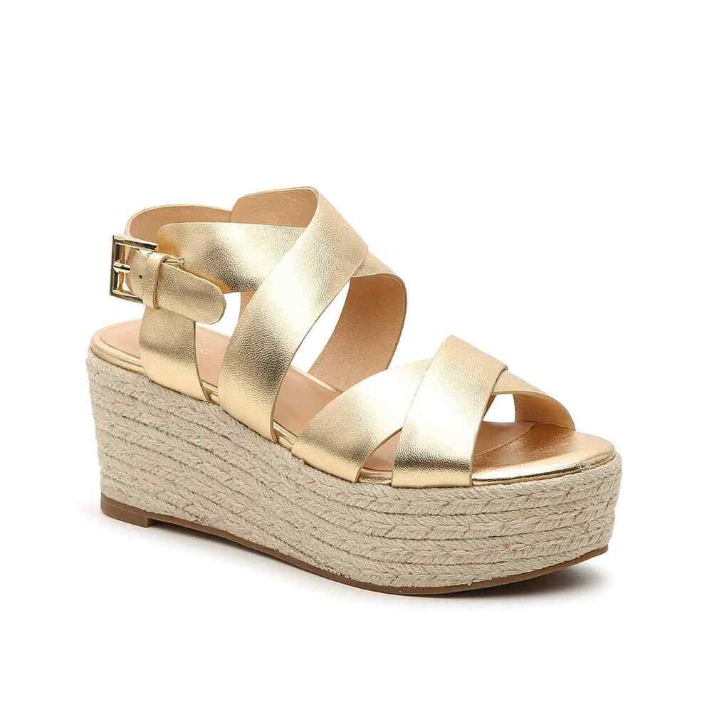 Joie 9.5 / 39.5 Gold Leather Gaelyn Espadrille Wedge Sandal Strappy Boho Strap